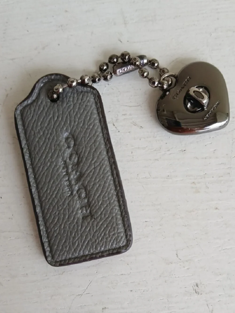 Coach Gray Leather Bag Tags Hang Tags Purse Charms Heart